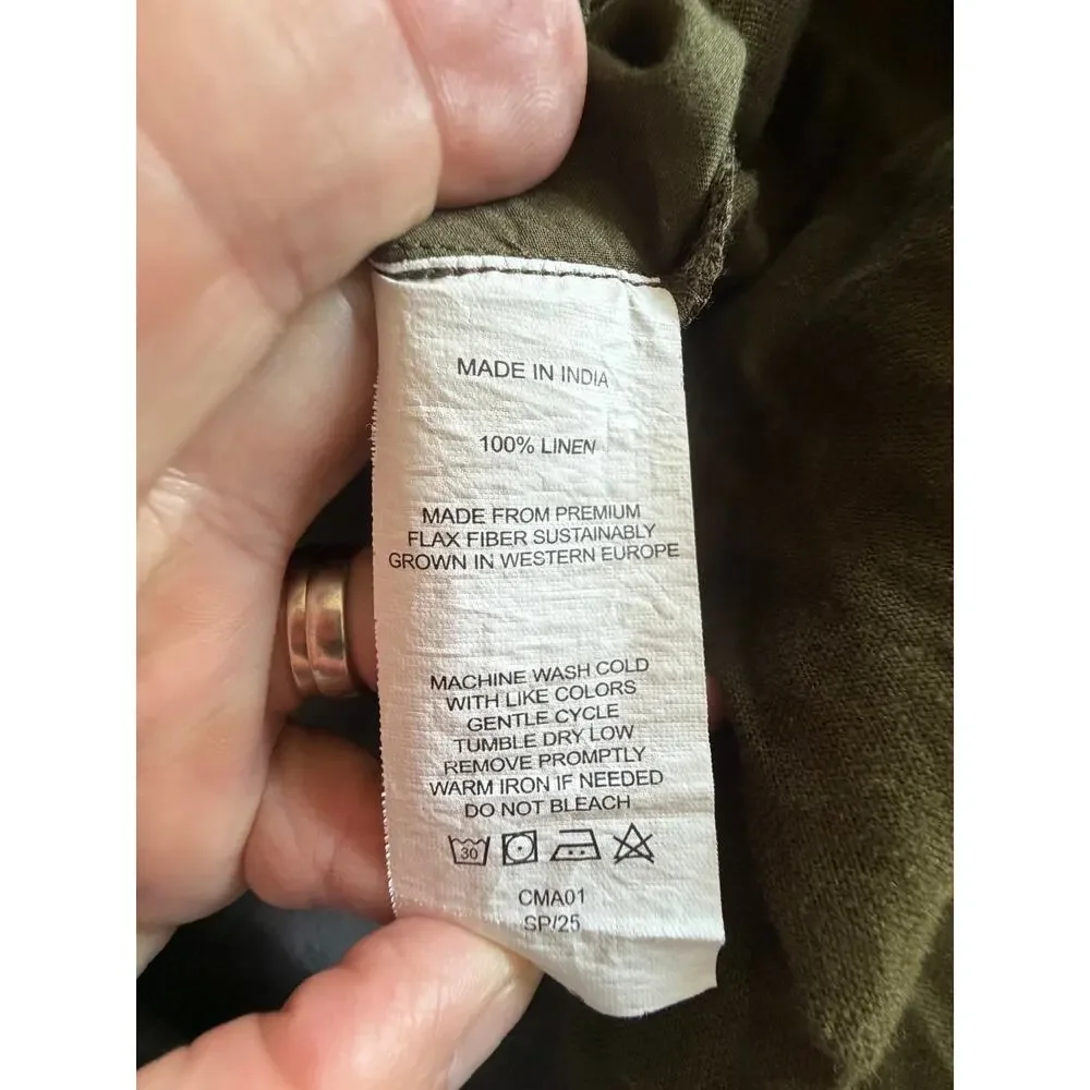 Quince 100% European Linen Pants Olive Green L Pull On Wide Leg Pockets